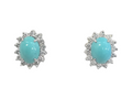 Persian Torquoise with Diamond Halo,  Clip Earrings, 18kt White Gold