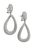 Diamond Earrings, Pave Drop hoop, 18kt White Gold, 12.250 Total carat weight