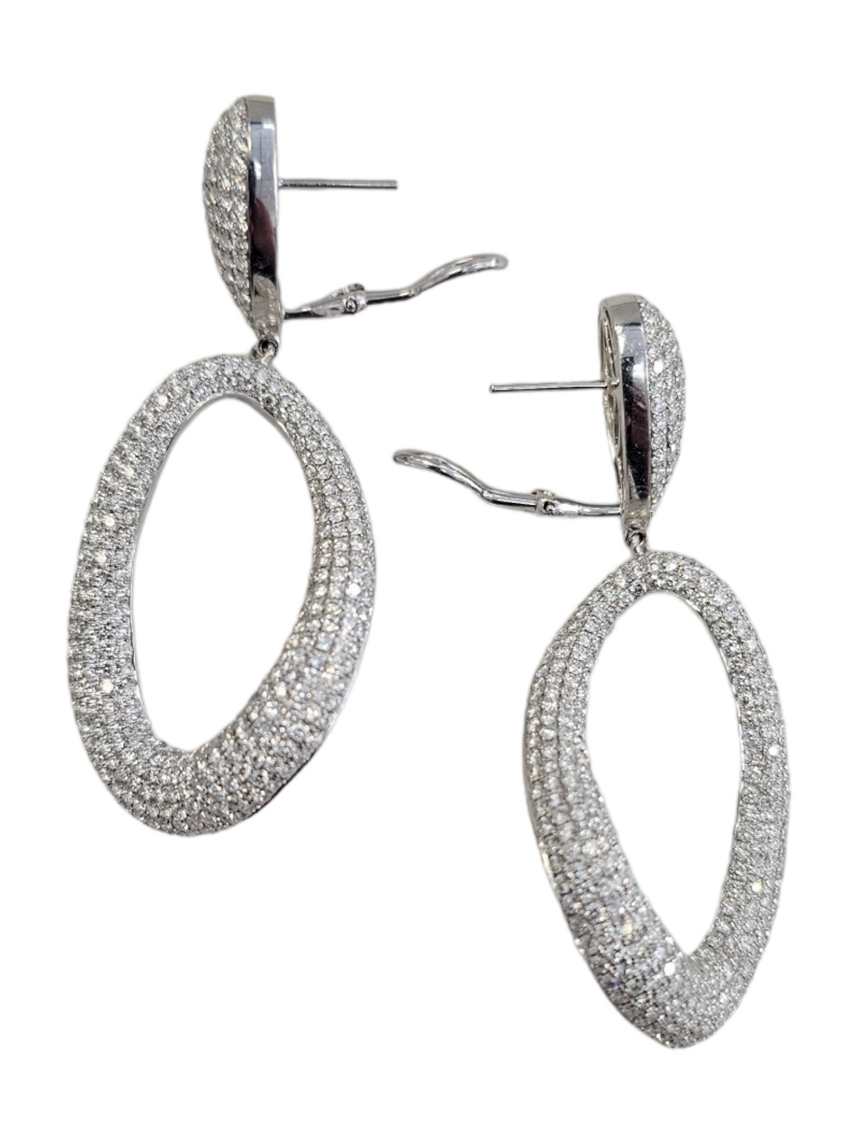 Diamond Earrings, Pave Drop hoop, 18kt White Gold, 12.250 Total carat weight