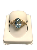 14k Yellow Gold Aquamarine and Diamond Ladies Ring Size 7.5