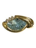 14k Yellow Gold Blue Topaz and Diamond Ladies Ring Size 4