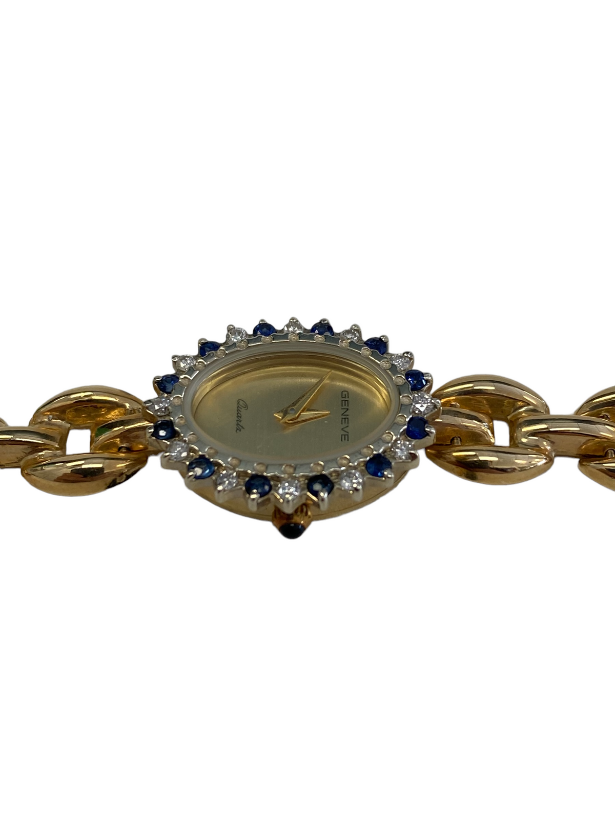 Geneve Quartz 14K Yellow Gold Diamond and Sapphire bezel Women's Watch 15mm