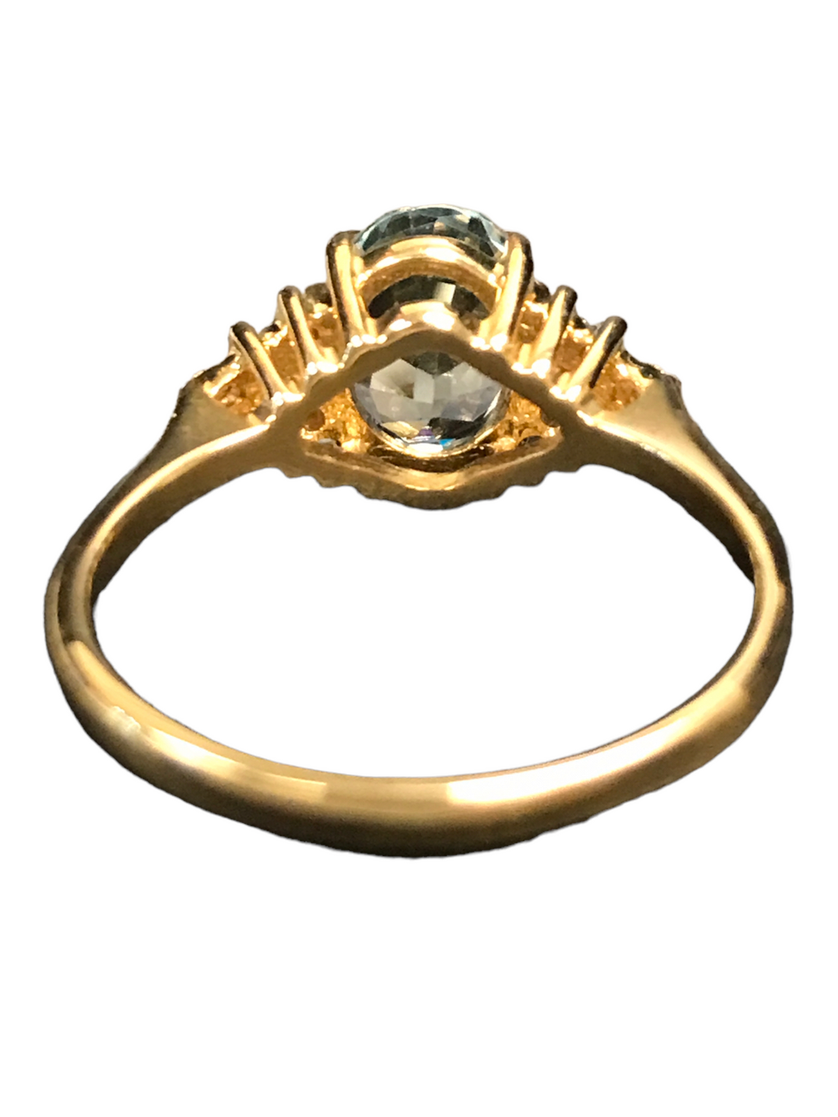14k Yellow Gold Aquamarine and Diamond Ladies Ring Size 7.5
