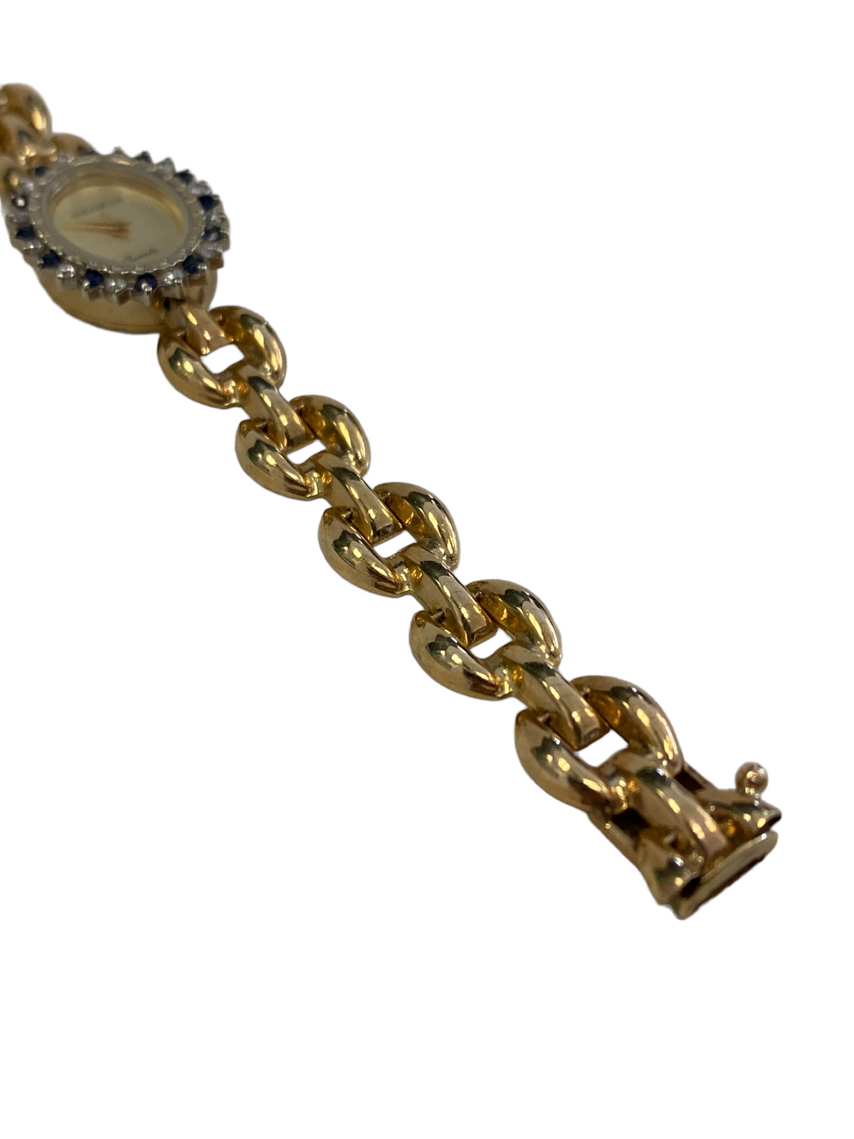 Geneve Quartz 14K Yellow Gold Diamond and Sapphire bezel Women's Watch 15mm