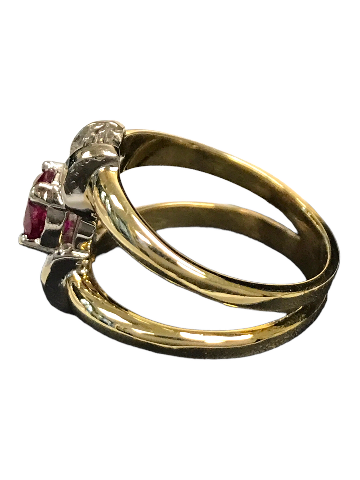 14K Yellow Gold Ruby and Diamond Ladies Ring Size 7