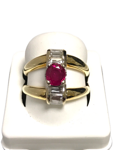 14K Yellow Gold Ruby and Diamond Ladies Ring Size 7