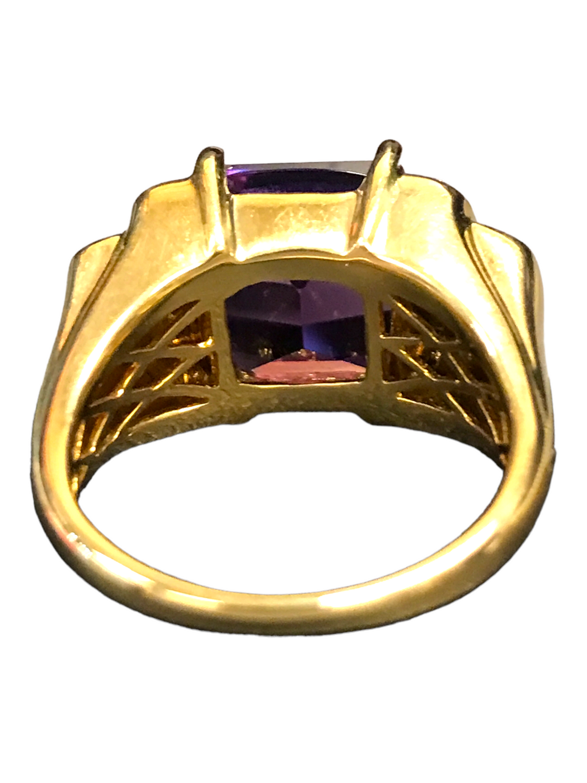 18K Yellow Gold Amethyst and Diamond Ladies Ring Size 7