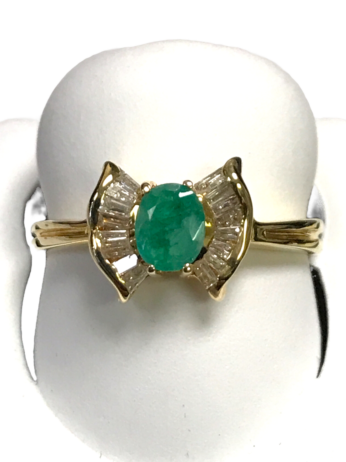 14k Yellow Gold Emerald and Diamond Ladies Ring Size 6.5(US)