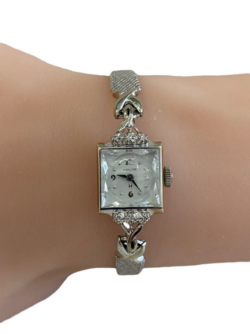 Vintage Hamilton 14K White Gold and Yellow Gold Case Diamond Women's Watch