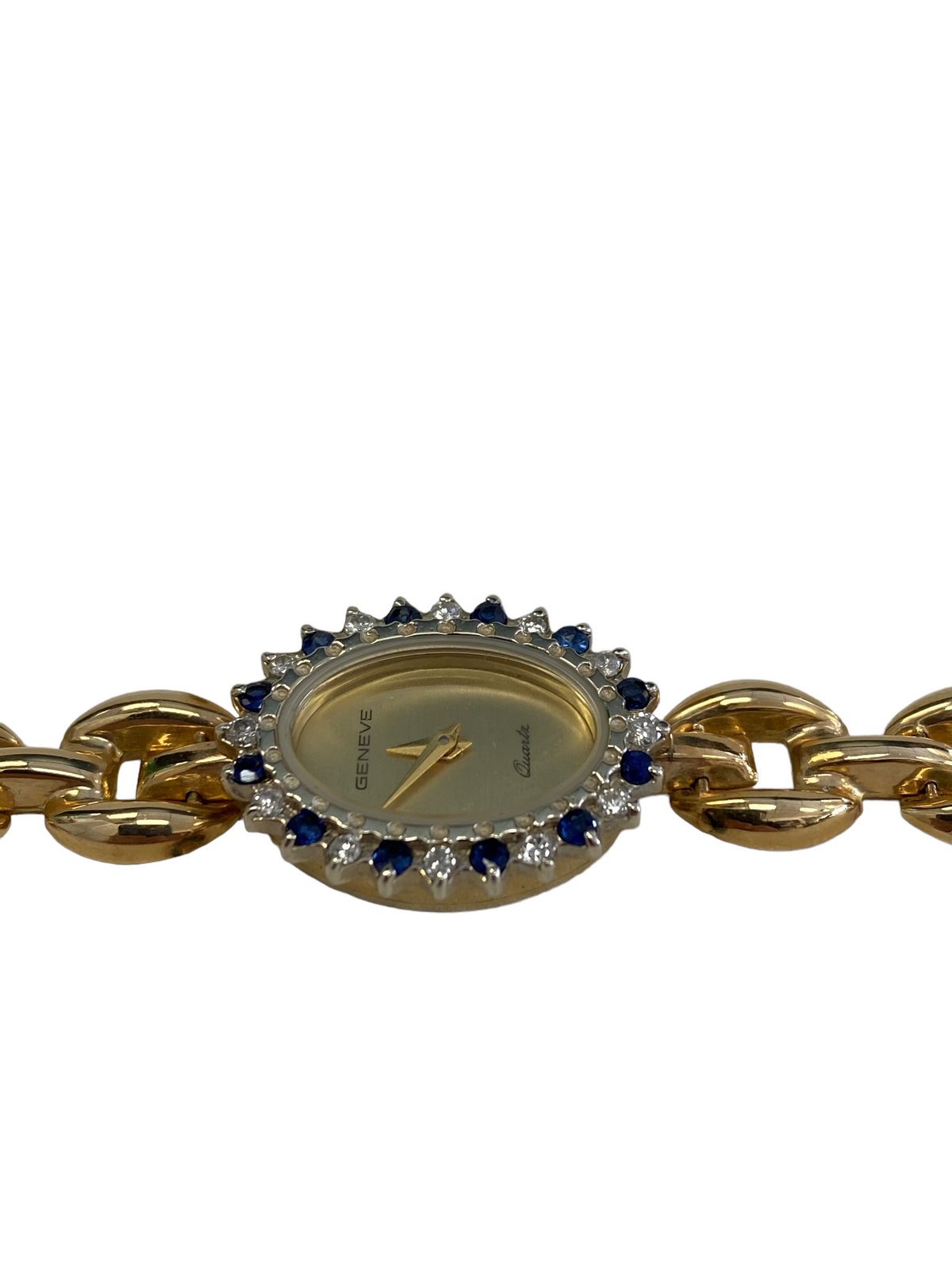 Geneve Quartz 14K Yellow Gold Diamond and Sapphire bezel Women's Watch 15mm