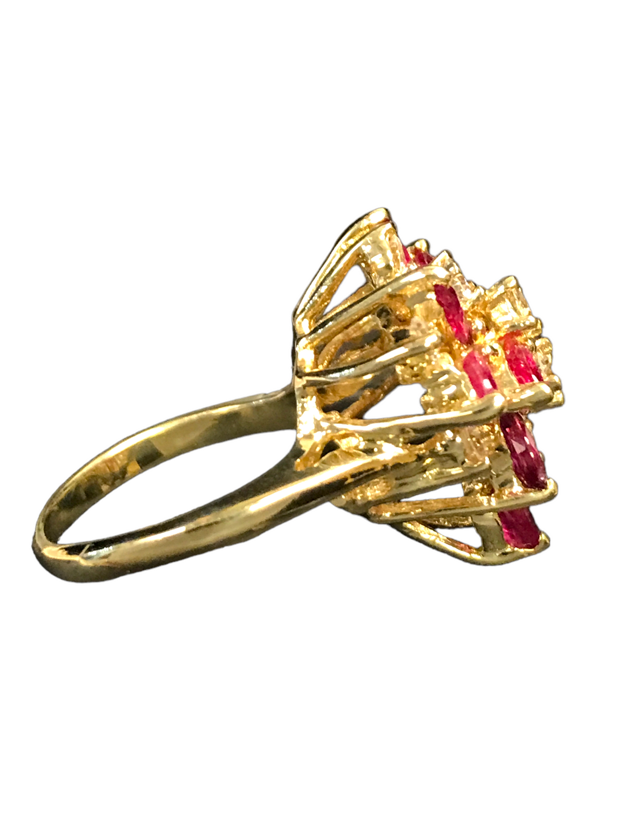 14k Yellow Gold Ruby and Diamond Ladies Cocktail Ring Size 4.5