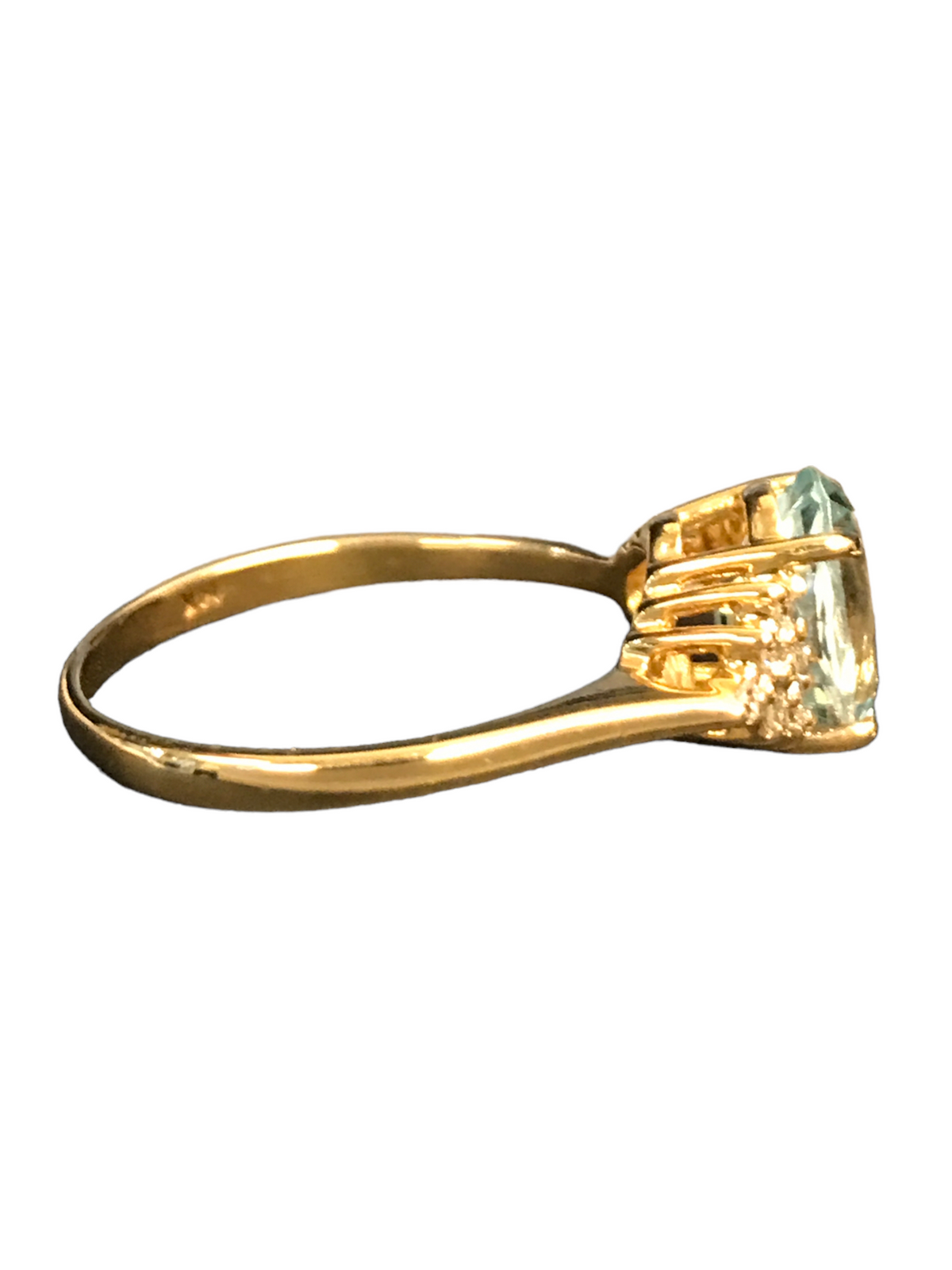 14k Yellow Gold Aquamarine and Diamond Ladies Ring Size 7.5