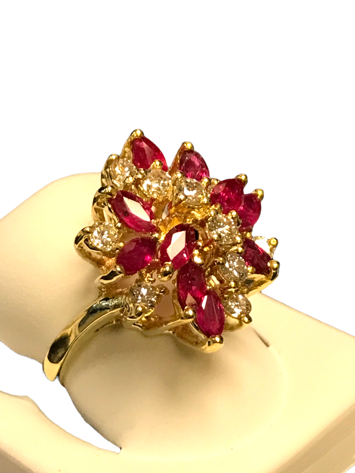 14k Yellow Gold Ruby and Diamond Ladies Cocktail Ring Size 4.5