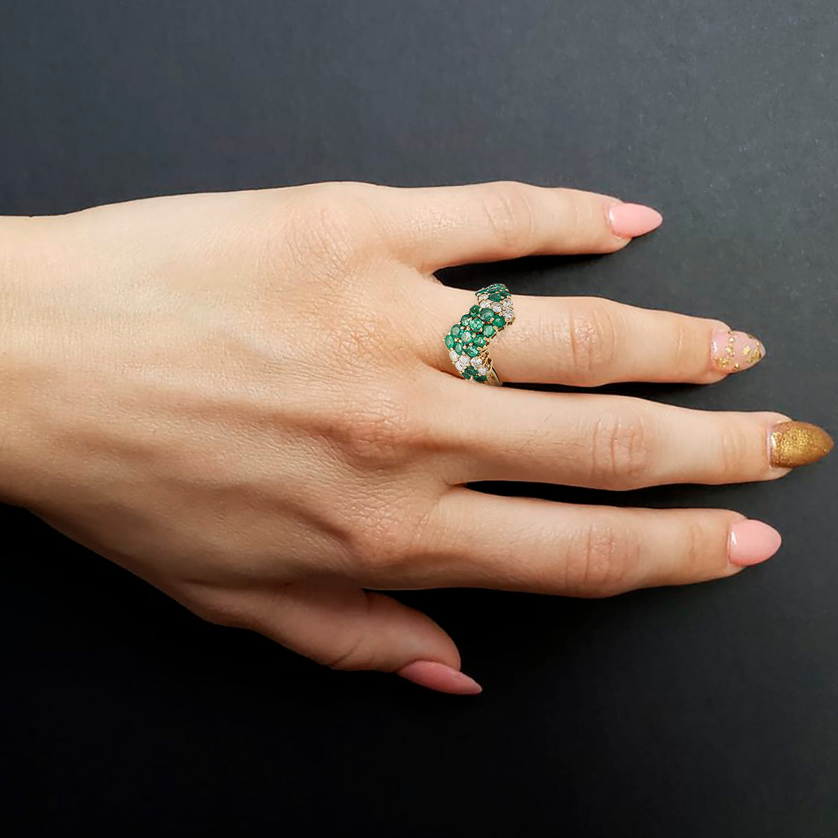 Emerald and Diamond Zigzag Ring