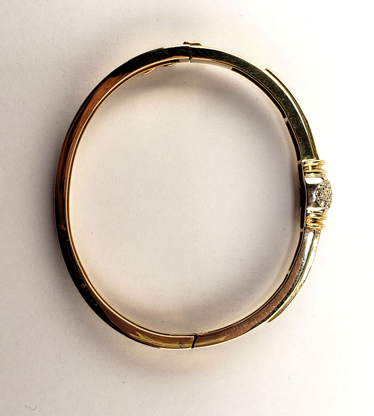 Diamond Pave RBC and Channel set Princess Cut Bangle Bracelet made in 14-Karat Yellow Gold